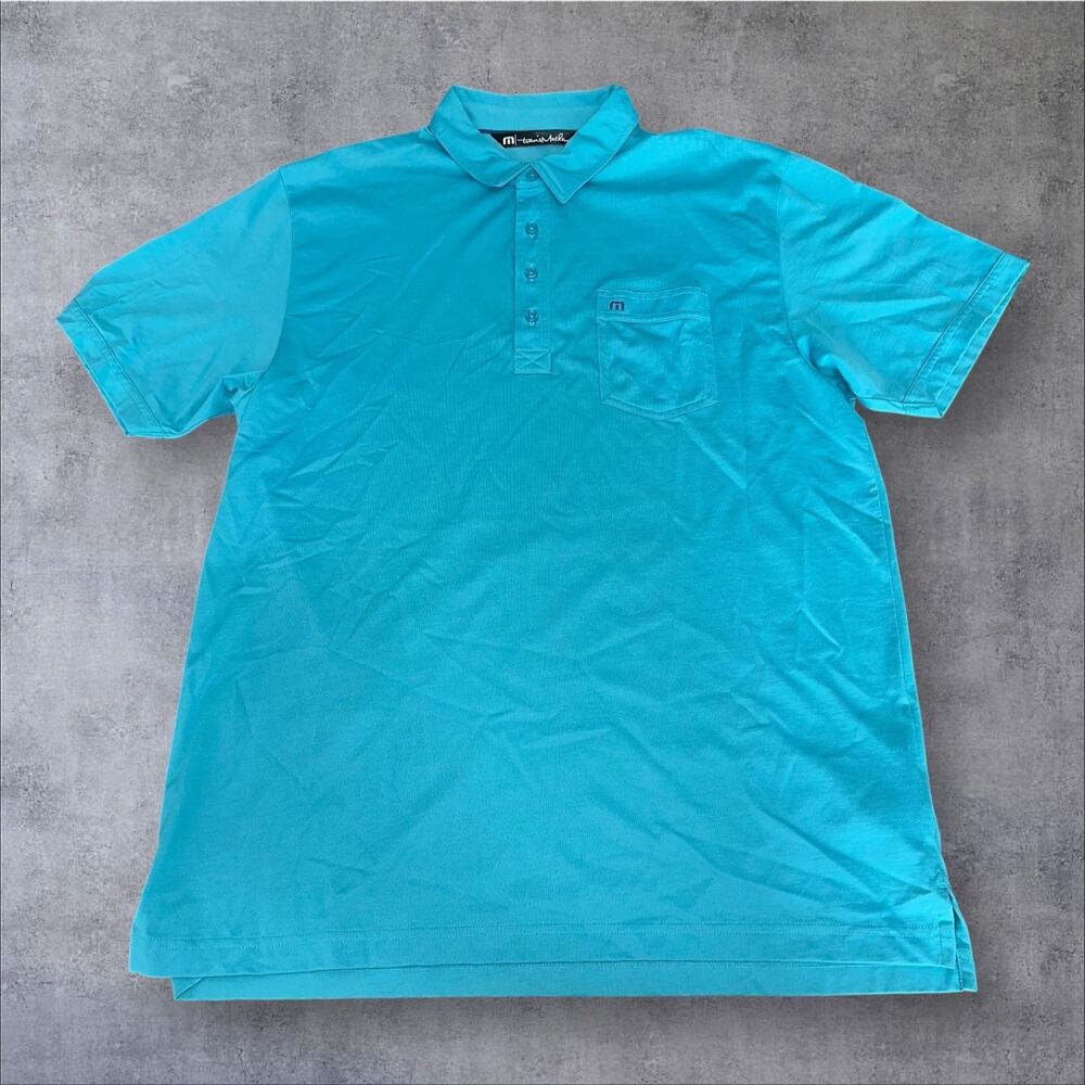 Travis Mathew Mens XL Teal Blue Casual Golf Preppy Polo Pima Cotton Shirt